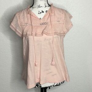 403- Anthropologie NWOT Size Small Pink Boho Short Sleeve Lace Detail Top.